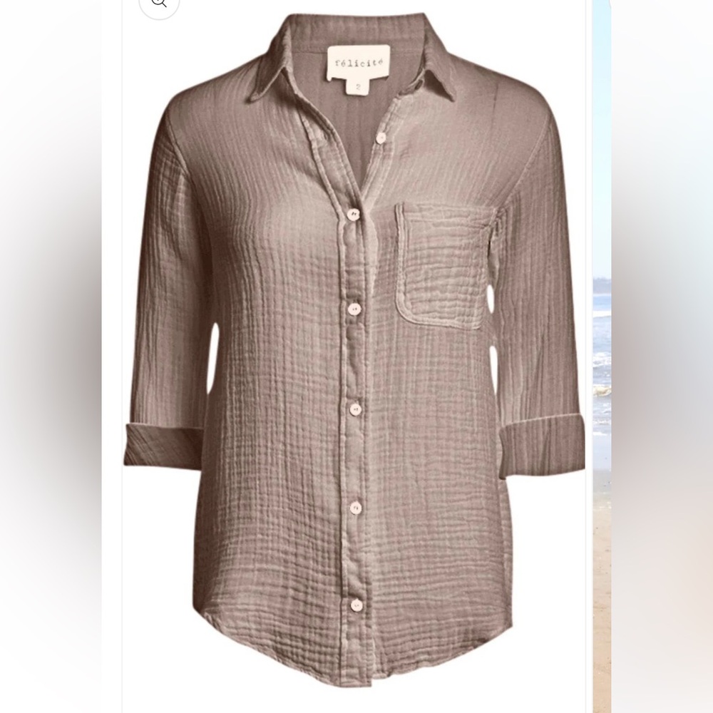 Félicité Women’s Boyfriend Top Gauze Birch Long-Sleeve Button Down Shirt 2